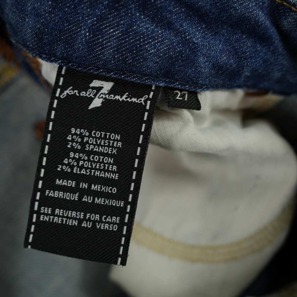7 For All Mankind Ankle Skinny Jeans Womens 30 Blue Side Stripe Raw Hem - Picture 8 of 13